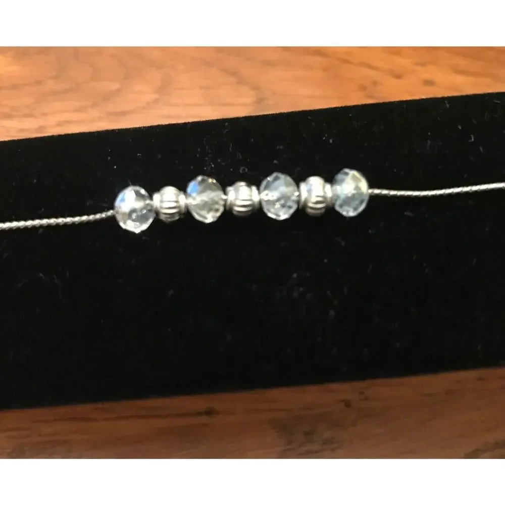 5 Clear Bead Silvertone Hardware Delicate Chain 7